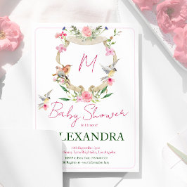 Invitación Monograma Escudo floral acuarela Baby Shower