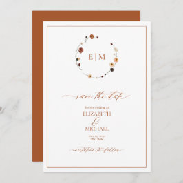 Invitación Monograma Escudo floral Naranja quemado Guardar fe