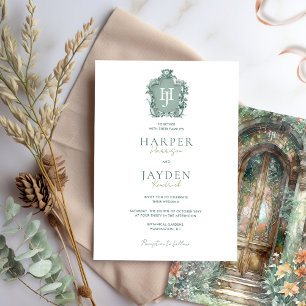 Invitación Monograma eterno, verde de la tierra y Boda de Rub