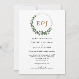 Invitación Monograma Eucalyptus Boda Minimalista Todo En Uno