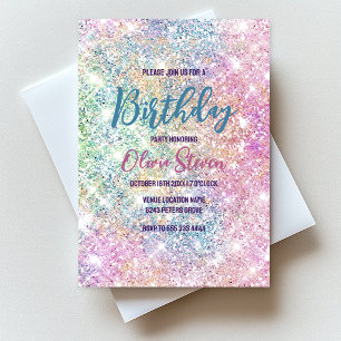 Invitación Monograma falso brillante rosa unicornio iridiscen