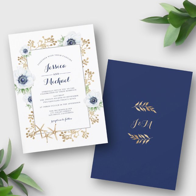 Invitación Monograma Flor Anémona Blanca Elegante Boda (Subido por el creador)