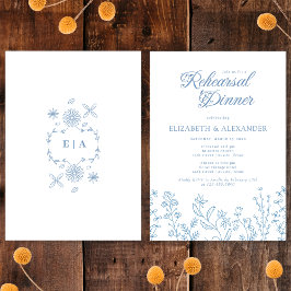 Invitación Monograma Flor silvestre Periwinkle Ensayo Cena