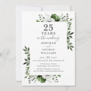 Invitación Monograma floral aniversario de bodas de 25 años C