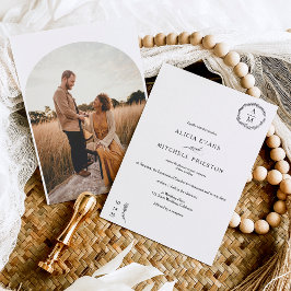 Invitación Monograma floral clásico foto de arco boda negro
