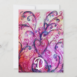 INVITACIÓN MONOGRAMA FLORAL CORAZÓN CON FLORESCENTOS ROSADOS 