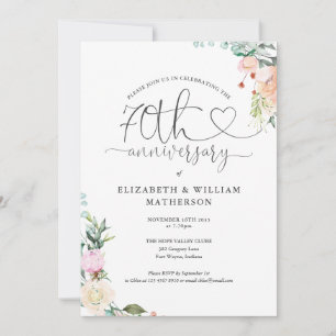 Invitación Monograma floral de guión de corazón del 70 aniver