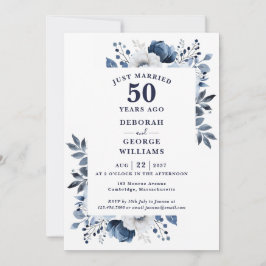 Invitación Monograma floral de la Marina en 50 aniversario Bo