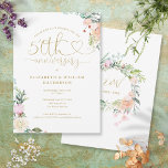 Invitación Monograma floral de oro de 50 años<br><div class="desc">Con flores de bonito y tipografía elegante de escritura cardíaca. Personalice con su especial información de 50 años de oro en letras de oro de moda y sus iniciales de monograma y fechas al revés. Diseñado por Thisisnotme©</div>