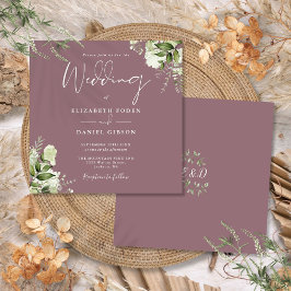 Invitación Monograma floral de vegetación malva cuadrado boda