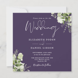 Invitación Monograma floral de vegetación púrpura cuadrado bo