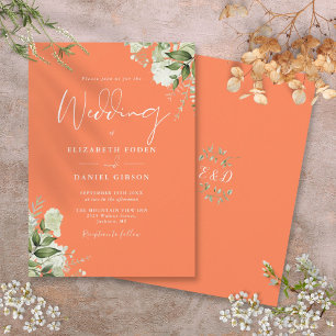 Invitación Monograma Floral de Verde Coral para Bodas
