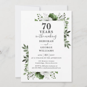 Invitación Monograma floral del 70 aniversario de boda Chic