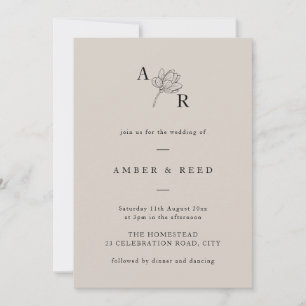 Invitación Monograma floral minimalista Elegante Simple Neutr