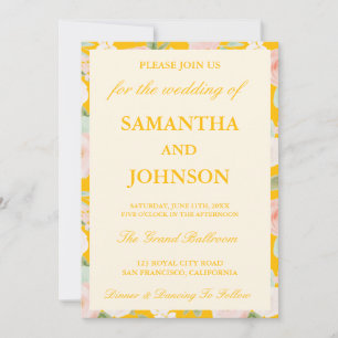 Invitación Monograma floral moderno de marfil amarillo para f