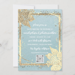 Invitación Monograma Floral Photo Gold Frame QRCode Blue Kraf