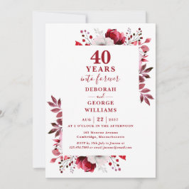Invitación Monograma floral Ruby 40 Aniversario Boda