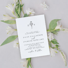 Invitación Monograma floral simple en blanco y negro Boda