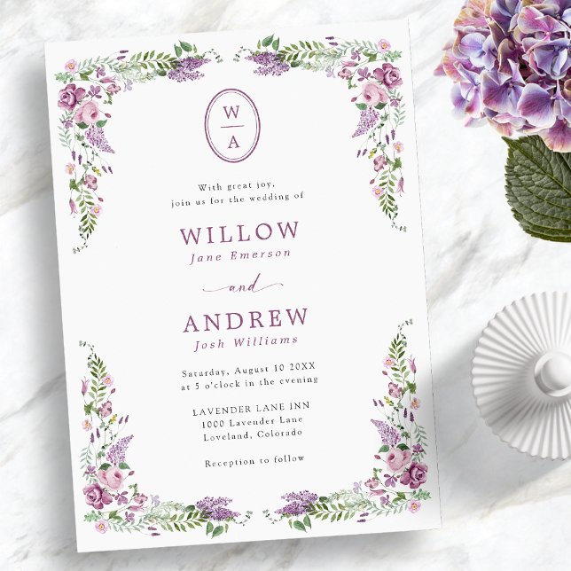 Invitación Monograma Floral Vintage de Boda (Vintage Floral Monogram Wedding Invitation
)