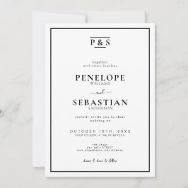 Invitación Monograma formal blanco y negro todo en un Boda
