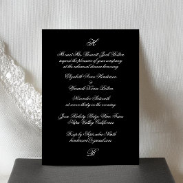 Invitación Monograma formal Boda negro Ensayo Cena
