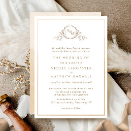 Invitación Monograma formal crema beige Boda acuarela