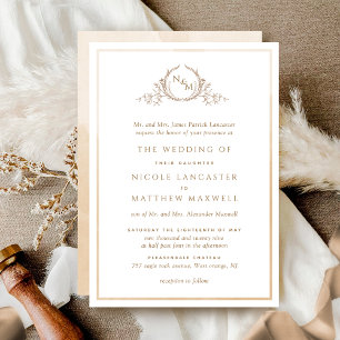 Invitación Monograma formal crema beige Boda acuarela