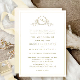 Invitación Monograma formal de champán, Boda acuarela