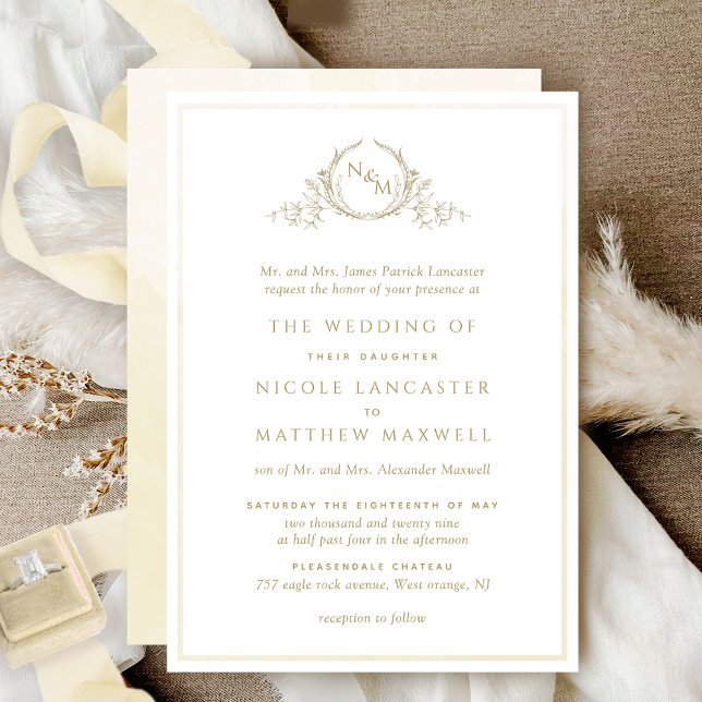 Invitación Monograma formal de champán, Boda acuarela (Subido por el creador)