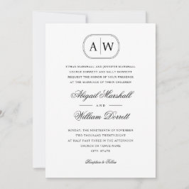 Invitación Monograma formal en blanco y negro Boda