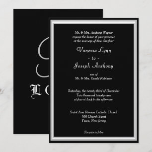 Invitación Monograma Formal Negro Blanco