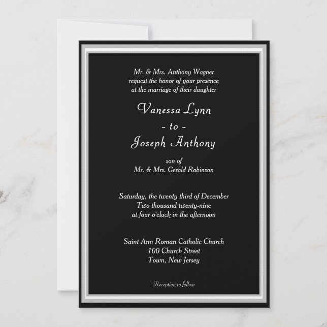 Invitación Monograma Formal Negro Blanco (Anverso)
