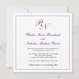 Invitación Monograma formal real morado Boda cuadrado