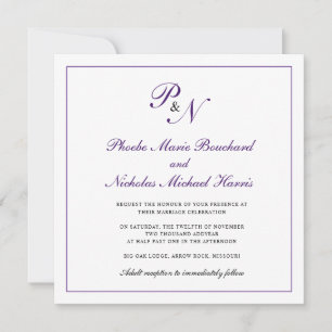 Invitación Monograma formal real morado Boda cuadrado