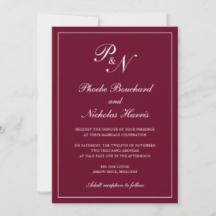 Invitación Monograma formal simple elegante Boda de Borgoña