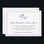 Invitación Monograma formal tradicional real morado Boda form<br><div class="desc">La tradicional y elegante invitación a la boda horizontal con un diseño sencillo con tu primer monograma y tus nombres en una elegante caligrafía real violeta dentro de un delgado borde. El trasero es púrpura sólido. Este diseño clásico es perfecto para un boda formal en otoño/otoño.</div>