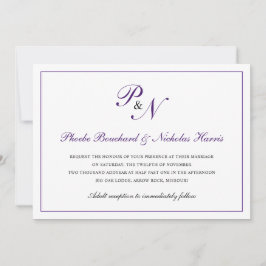 Invitación Monograma formal tradicional real morado Boda form