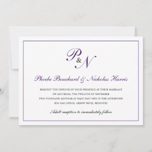 Invitación Monograma formal tradicional real morado Boda form