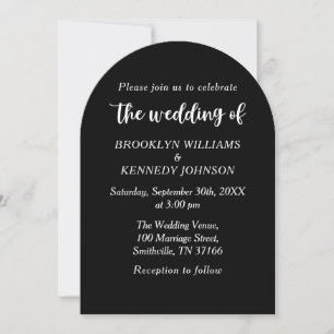 Invitación Monograma froral blanco negro nombre de pareja