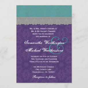 Invitación Monograma G500E4 del trullo, púrpura y gris del