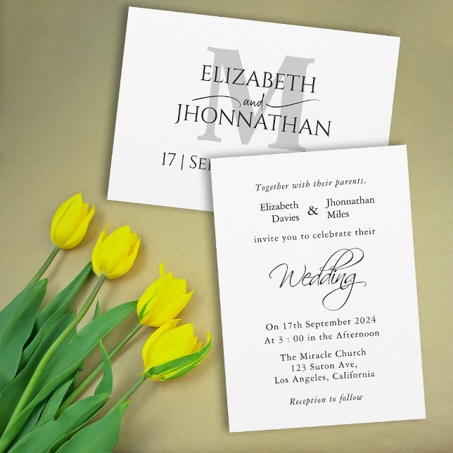 Invitación Monograma gris Boda Minimalista moderno (Subido por el creador)