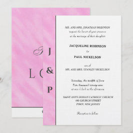 Invitación Monograma gris de acuarela rosa claro