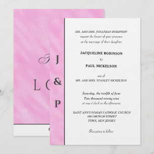 Invitación Monograma gris de acuarela rosa claro