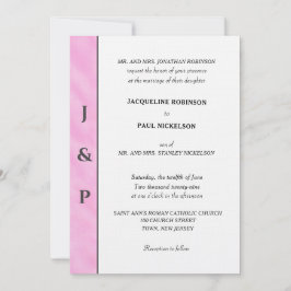Invitación Monograma gris de acuarela rosa claro