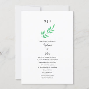 Invitación Monograma Gris de hoja verde esmeralda Nombre Boho