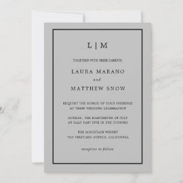 Invitación Monograma gris mínimo Boda simple