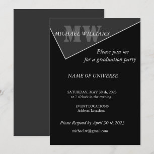 Invitación Monograma gris negro artístico moderno