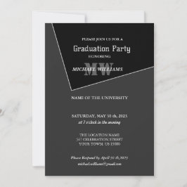 Invitación Monograma gris negro artístico moderno