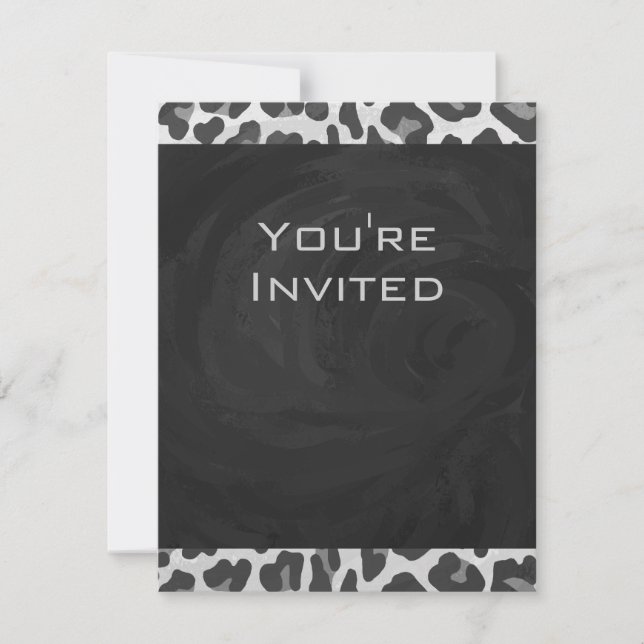 Invitación Monograma Impresión de leopardo blanco y negro (Anverso)