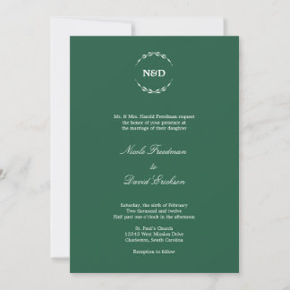 Invitación Monograma inicial simple de hueso boda evergreen